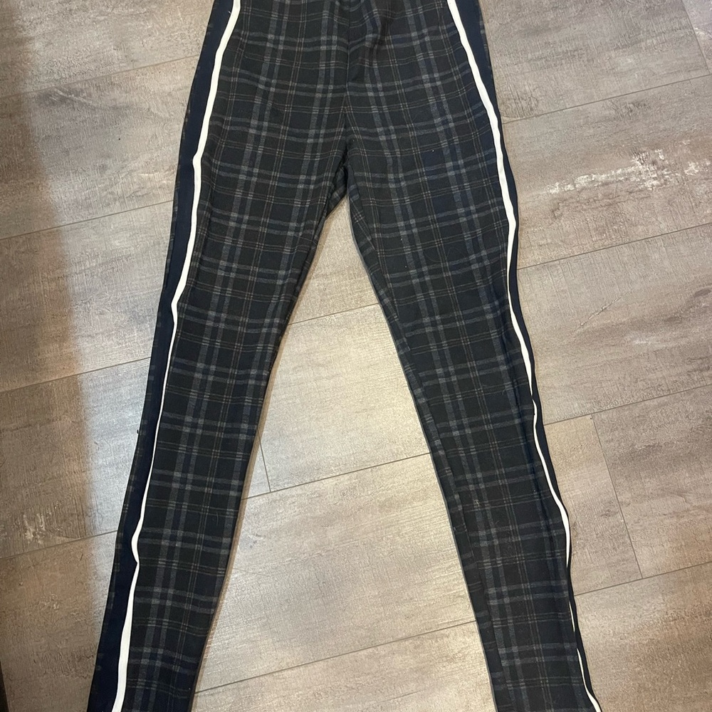 Zara Black Checkered Pants with White Stripes